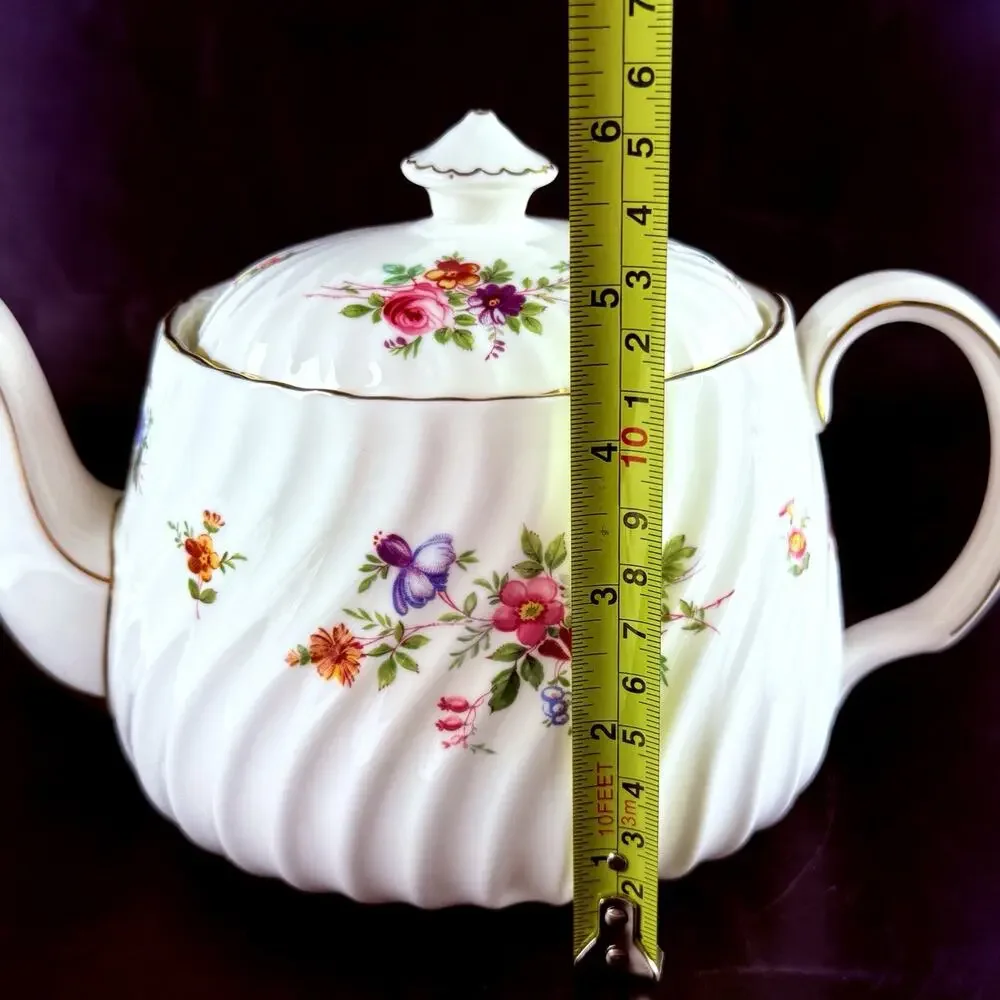 Vintage Minton Bone China Teapot Marlow S309 Floral Gold Trim England